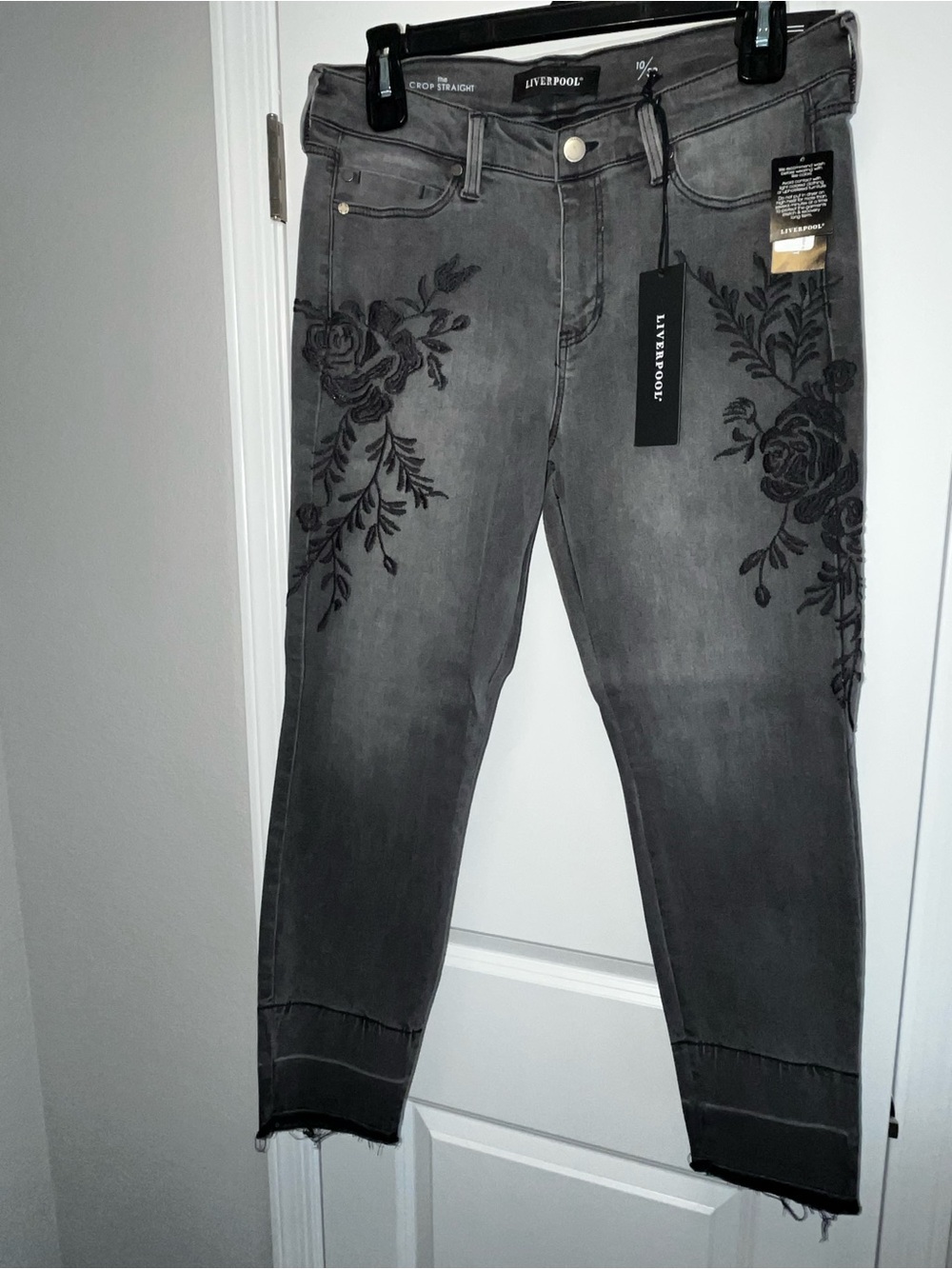Liverpool Black Floral Embroidered Ankle Crop Jeans